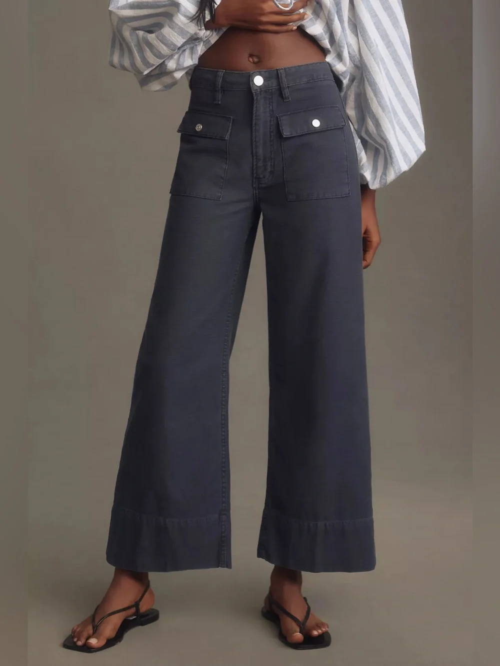 NWT Frame The 70s Cotton-Canvas Wide-Leg Pants, Size 33 - Picture 2 of 13